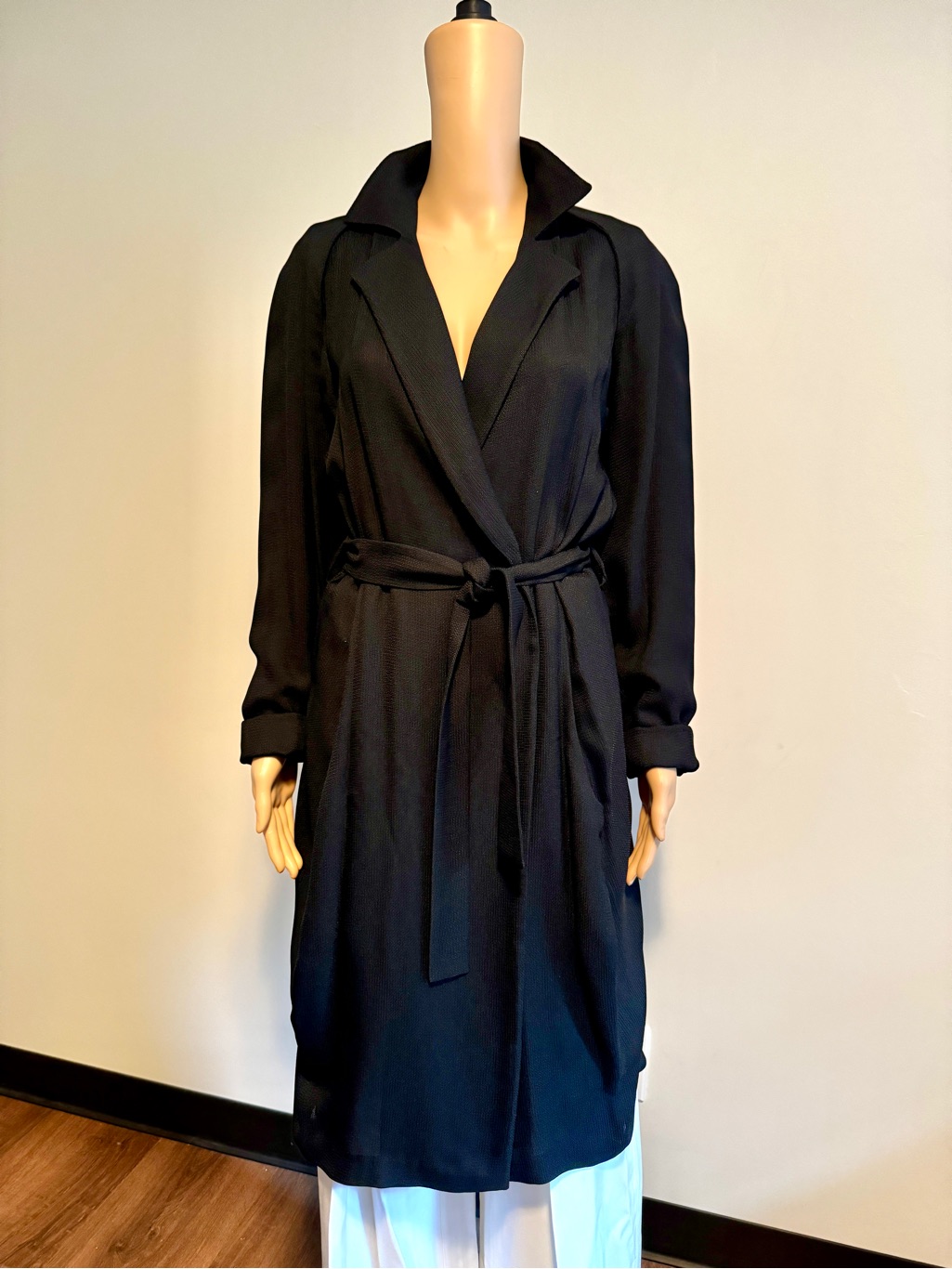 Jil Sander Black Long Wrap Robe Coat With Tie Belt